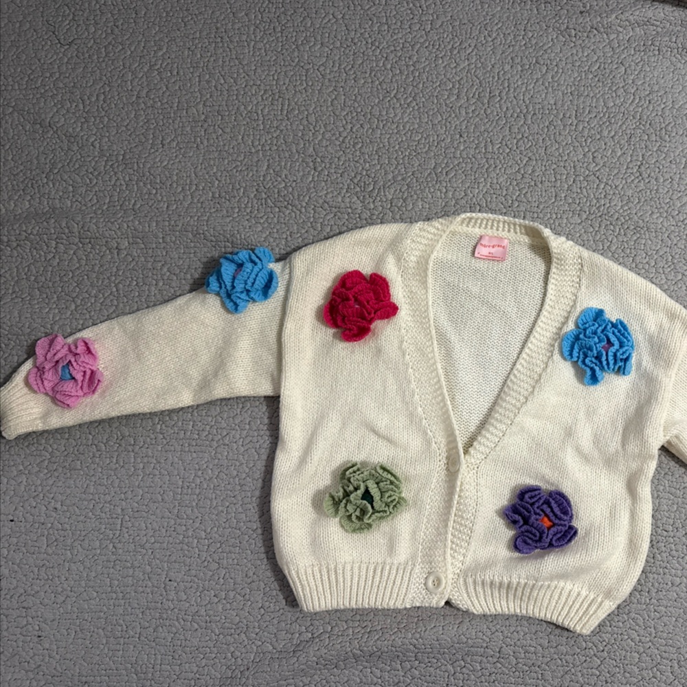 Floral Embellished Cream Cardigan